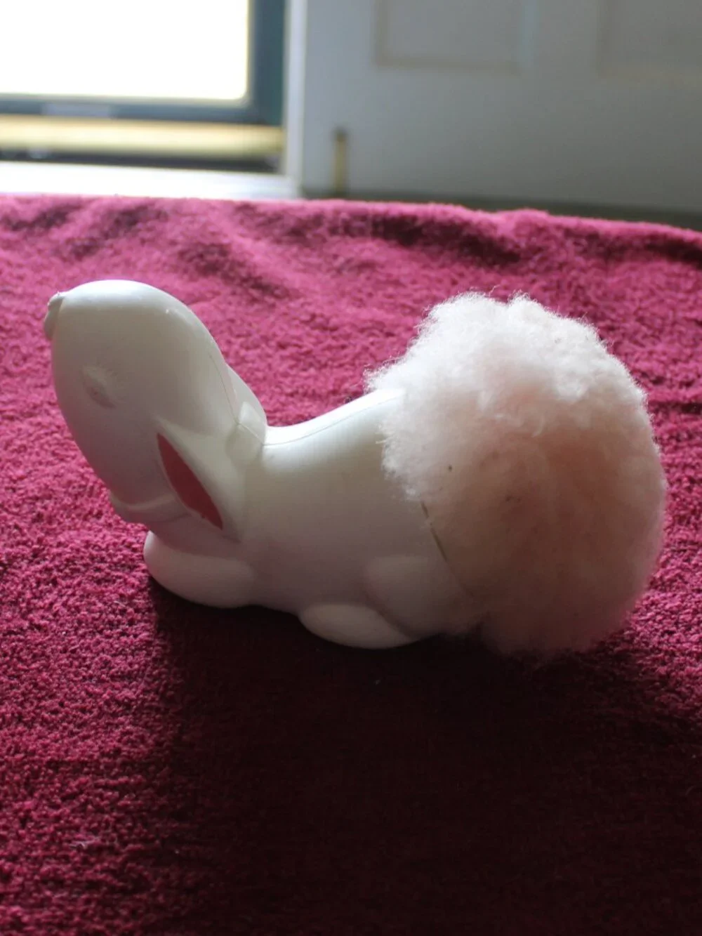 Vintage 1970s Avon Bunny Fluffpuff, white plastic rabbit body & pink fluffy tail